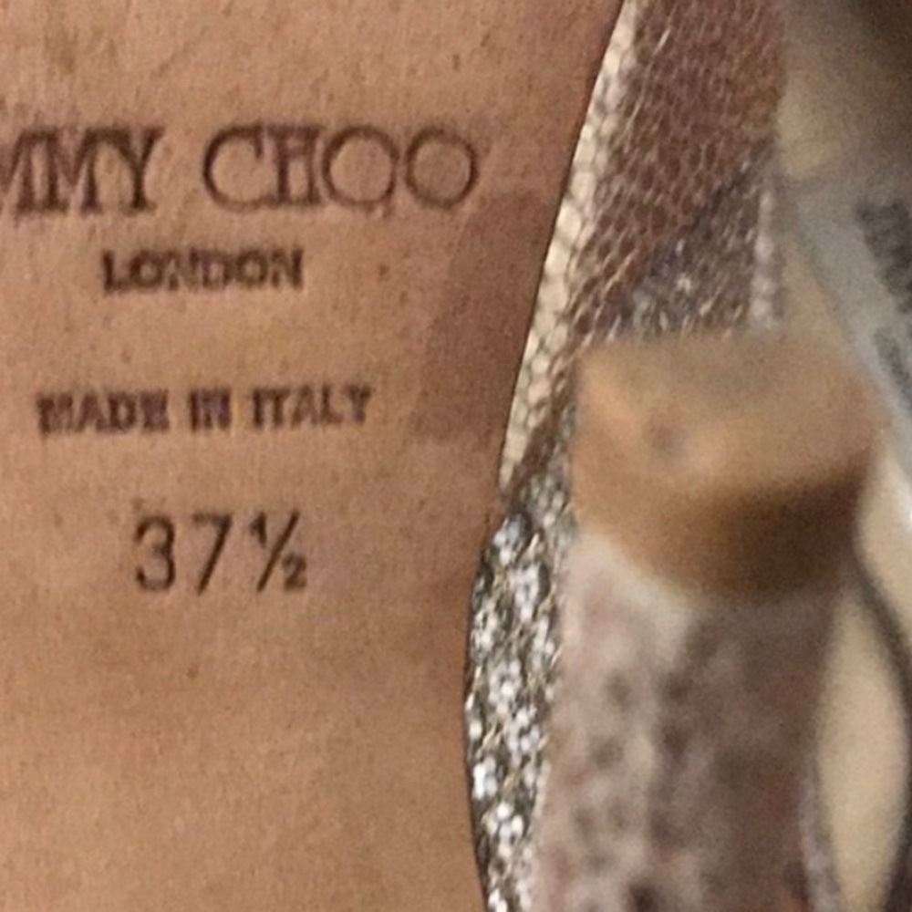 Jimmy Choo Glittering Gold Peep Toe Heels - Picture 2 of 2